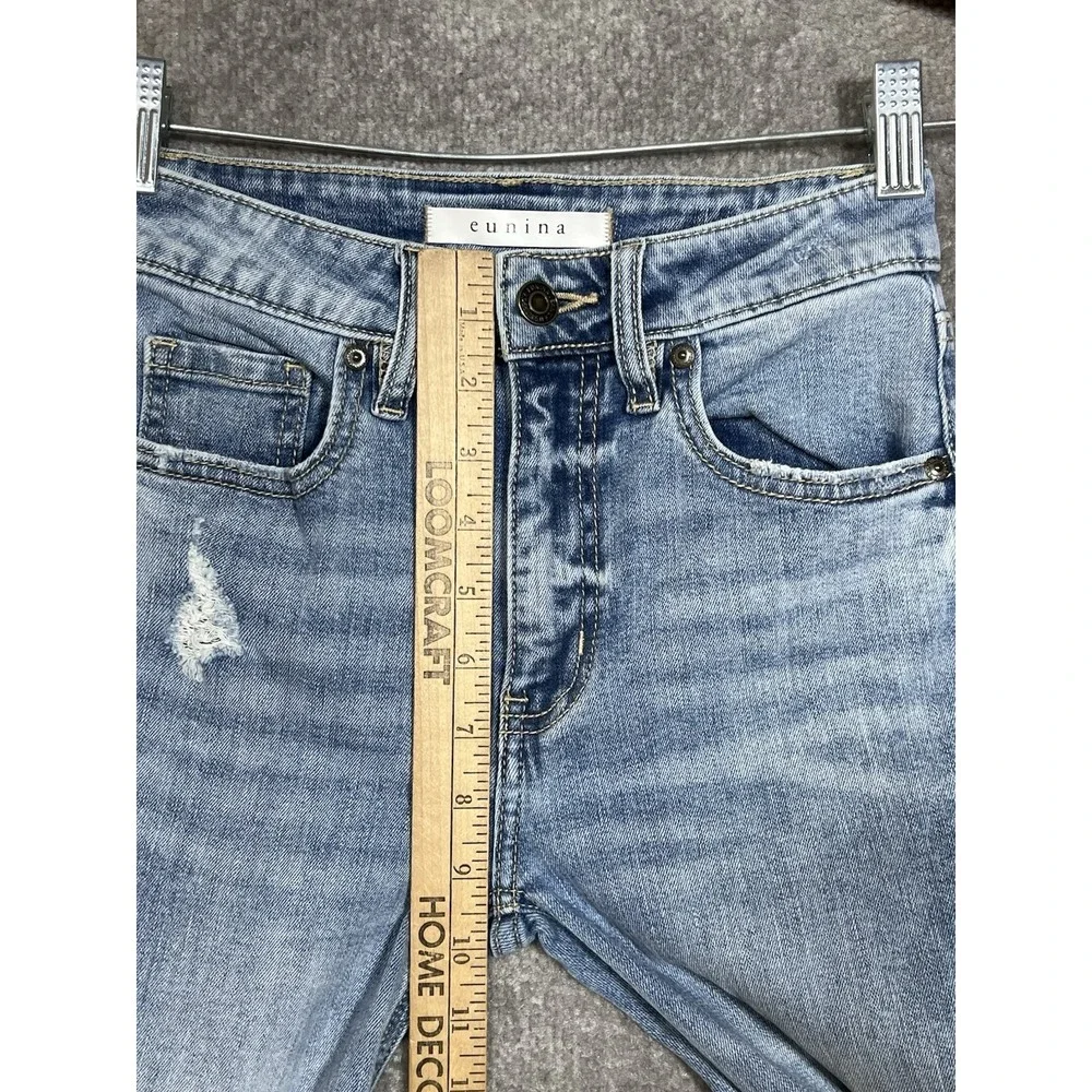 Eunina Bella Super High Rise Skinny Ankle Jeans Womens Size 0 Blue Distressed